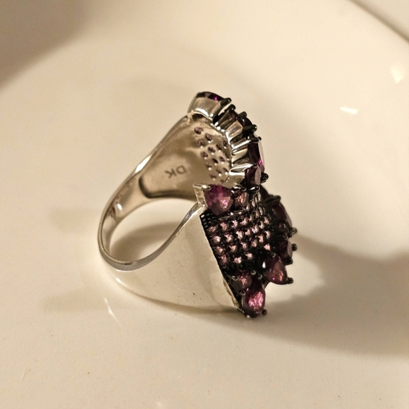 4.66 CTW Raspberry Rhodolite Rhodium Over Sterling Cocktail Ring Size 8 R1P23 - Picture 4 of 12